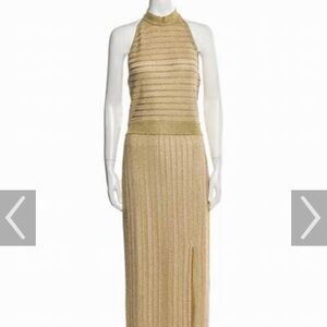 Herve Leger Metallic Gold Halter Maxi Dress